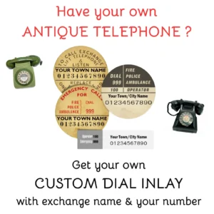 Antique Vintage Telephone - Customised DIAL INLAY - Your choice of Town & Number